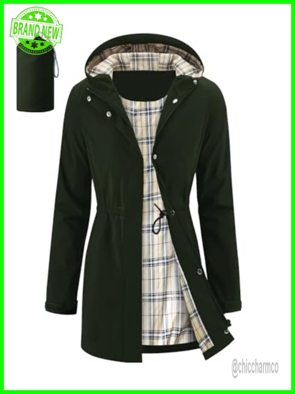 Women's Long Waterproof Rain Jacket Packable Hooded Windbreaker Trench Coat
